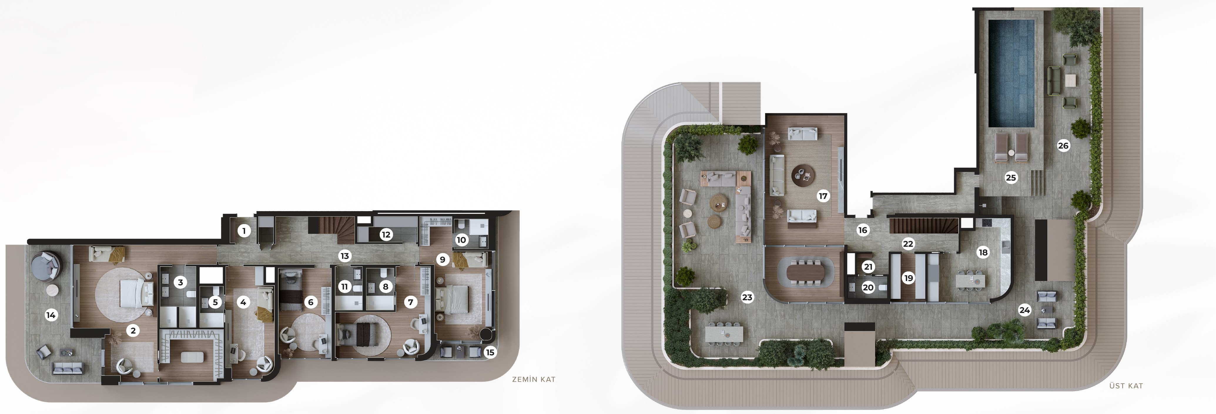 5+1 Penthouse mobilyalı kat planı