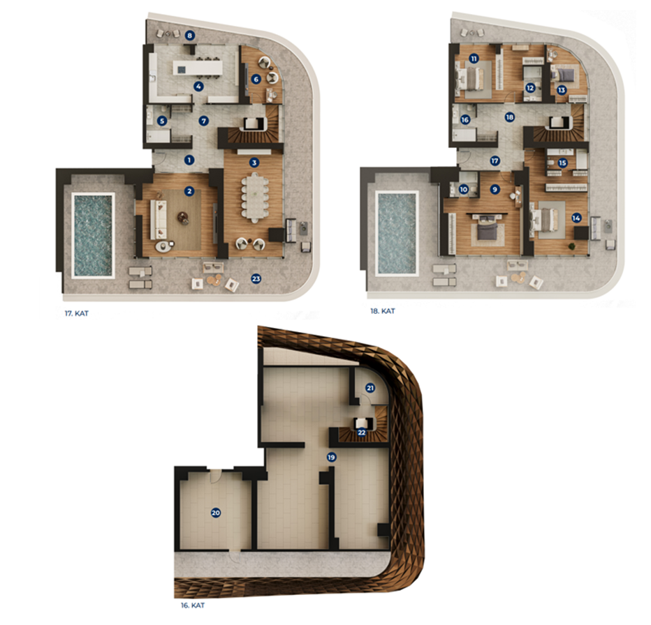 6+1 Penthouse mobilyalı kat planı