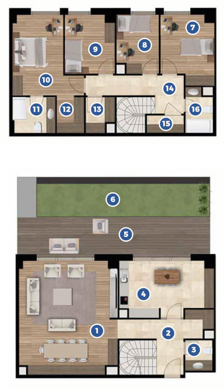 4+1 Dubleks mobilyalı kat planı